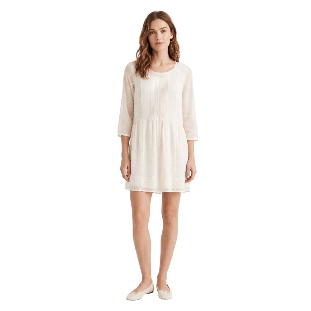 Madewell XS Silk Swiss Dot Cream Mini Dress